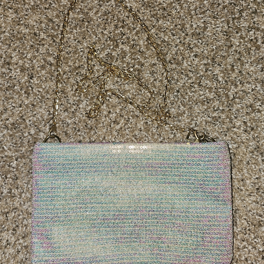 Elegant Pastel Sequin Clutch with Gold Chain